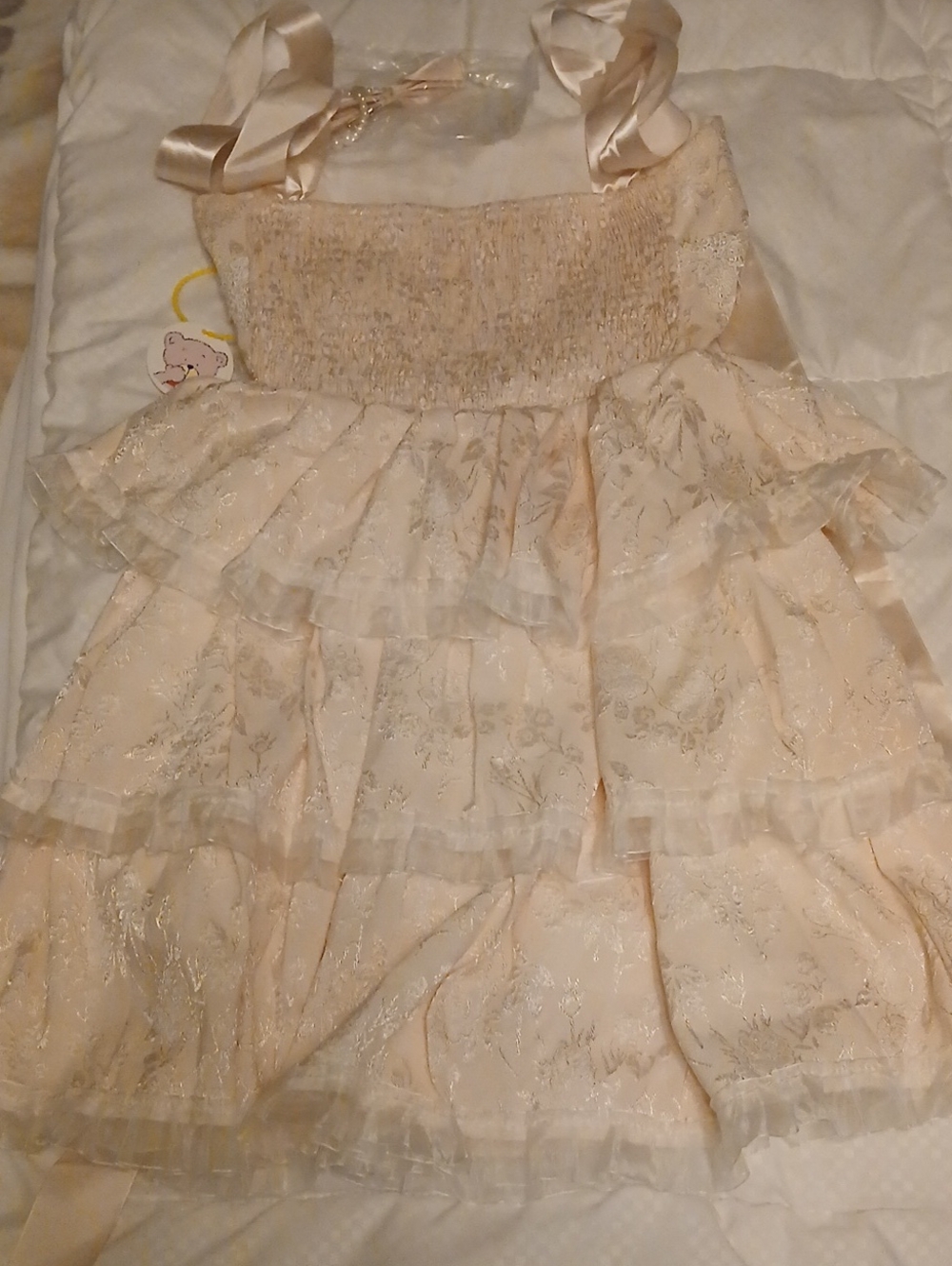 Girls' Satin-Strap Pink Tiered Floral Party Dress